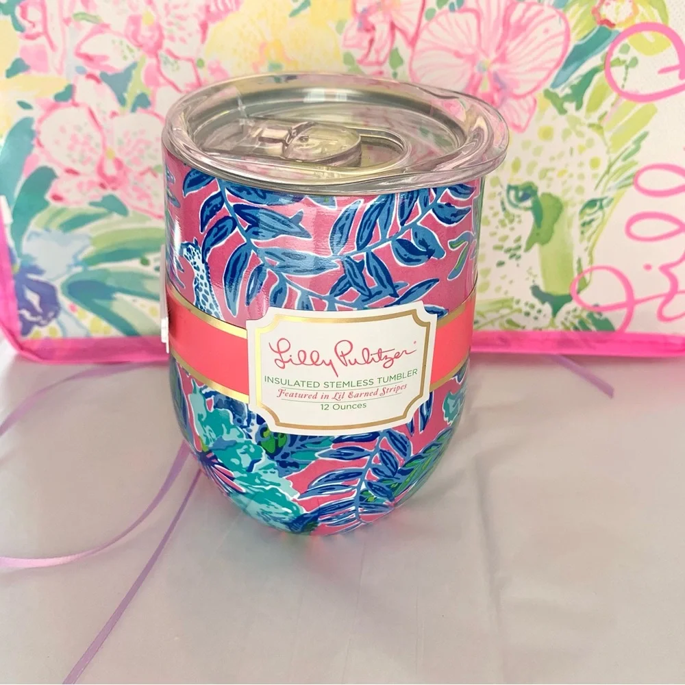 NEW Lilly Pulitzer Insulated Stemless Tumbler Pink Isle Lil Earned Stripes - Picture 14 of 15
